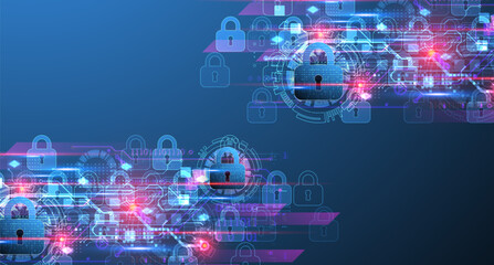 Secure digital background. Virtual confidential, programming protection. Hand drawn vector.