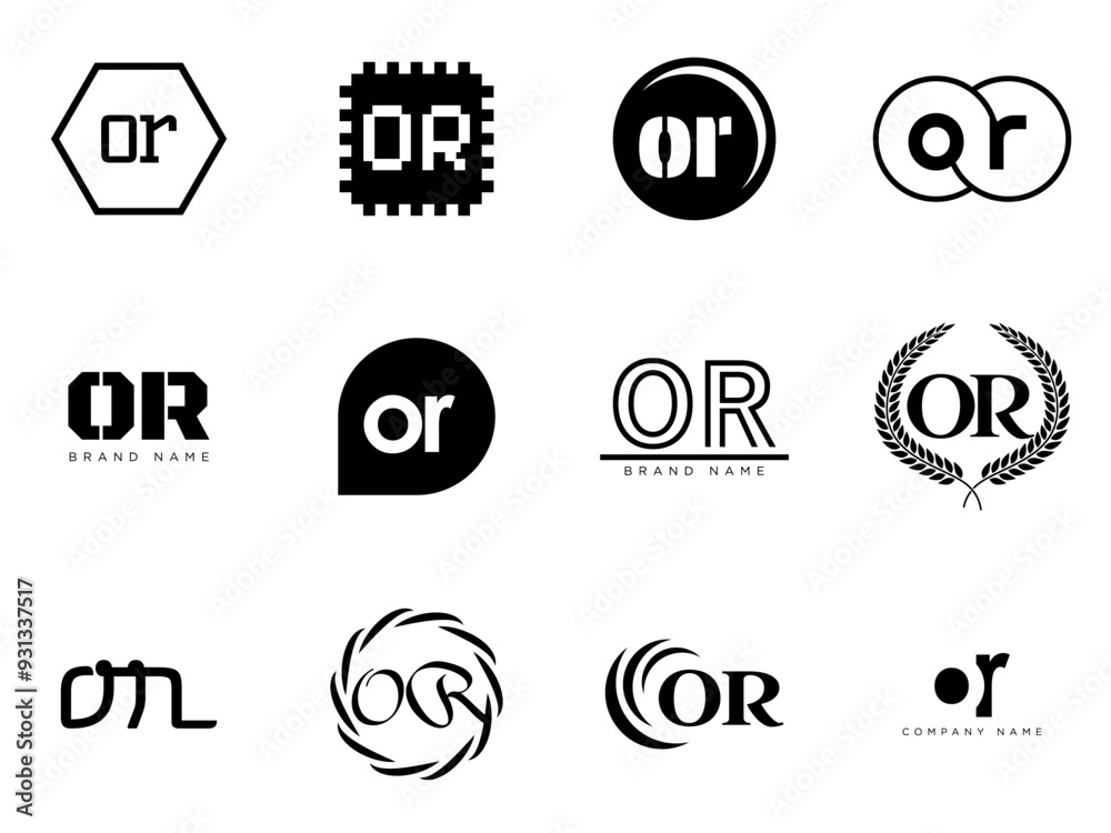 Fototapete or logo company template. letter o and r logotype. set different classic serif lettering and modern 