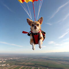 Chihuahua Paragliding Through Blue Skies Generative AI