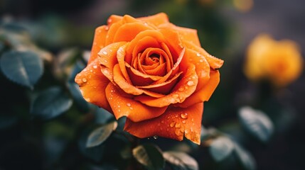 Orange Rose with Dew Drops