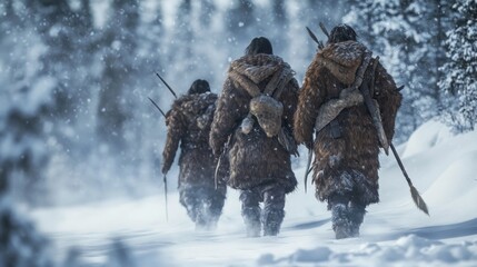 Three Fur-Clad Figures in a Snowy Wilderness