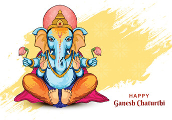 Lord ganpati on ganesh chaturthi beautiful green leaf holiday card background