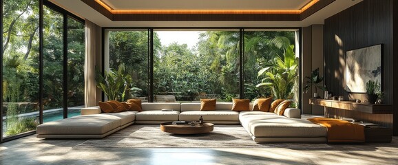 Fototapeta premium Luxurious New Home Living Room, Spacious And Elegantly Designed