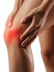 Person Experiencing Severe Knee Pain, Isolated on White Background, Medical Condition and Discomfort