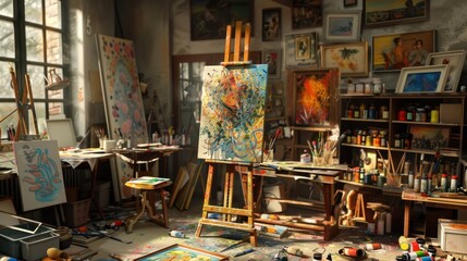 Naklejka premium Art Studio with Messy Supplies