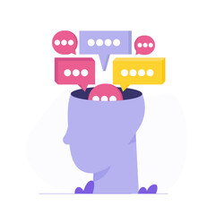 Human head with speech bubbles. Vector illustration.