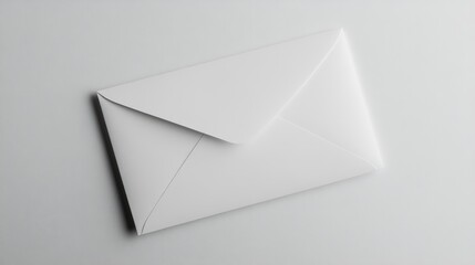 A simple white envelope on a blank white table, suggesting the mystery of hidden messages.