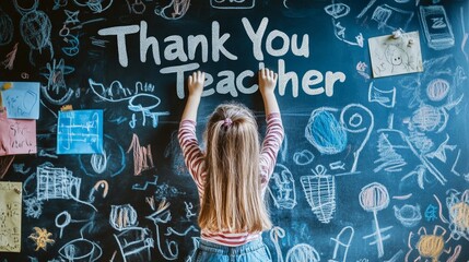Child Appreciating Teacher with Heartfelt Chalk Message