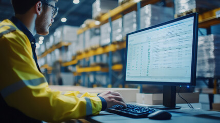 Warehouse staff member updating inventory