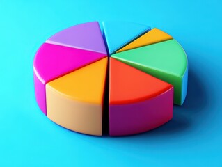 Obraz premium Stylized pie chart with sections illustrating different consumer segments, Holographic Effects, 3D Art, High Contrast