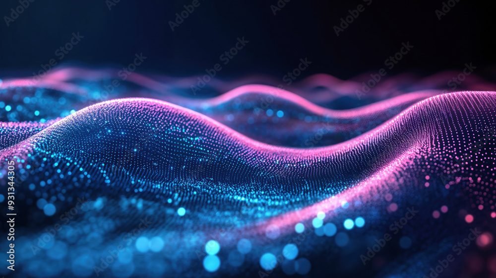 Aufkleber abstract digital wave of glowing particles forming a futuristic technology background. futuristic te