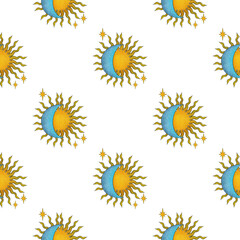 Celestial Harmony: Sun, Moon, and Star Pattern