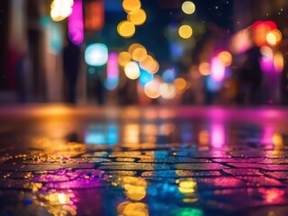 An image of a vibrant city street at night with bright lights