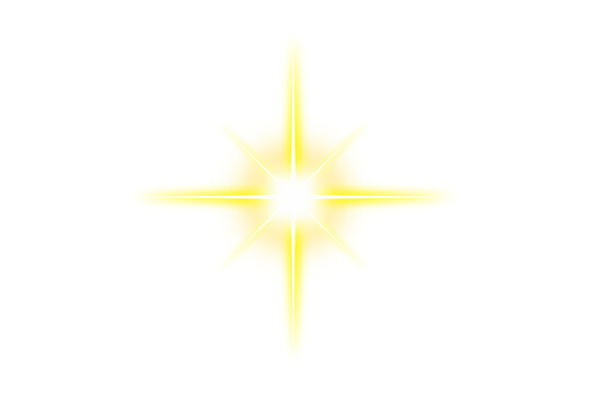 Yellow sunlight isolated on transparent background. glowing sparkle starlight. golden star on white background