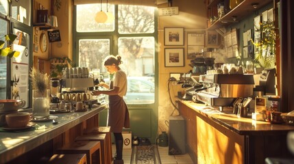 Coffee Shop Worker Preparing Drink