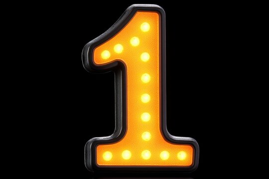 Glowing neon light number one on black background