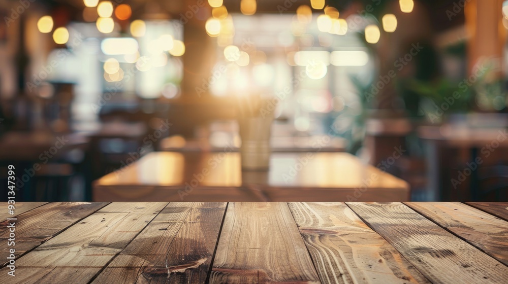 Canvas Prints abstract blurred background of a restaurant with an empty wooden table for product display or montag