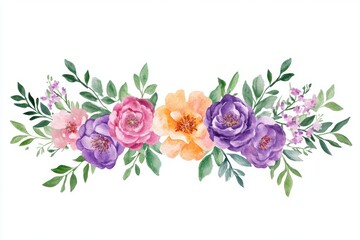 Watercolor floral wreath with vibrant spring flowers