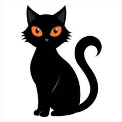 Horror black cat silhouette for Halloween design isolated on a white background