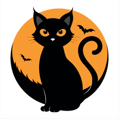 Horror black cat silhouette for Halloween design isolated on a white background