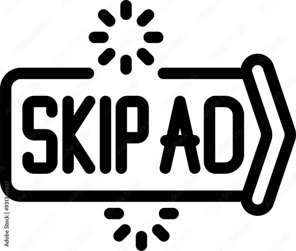 Poster black outline icon of a skip ad button with loading icon for website or app