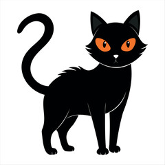 Horror black cat silhouette for Halloween design isolated on a white background