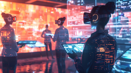 Diverse Team Collaborating in Augmented Reality Workspace