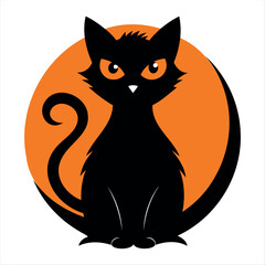 Horror black cat silhouette for Halloween design isolated on a white background