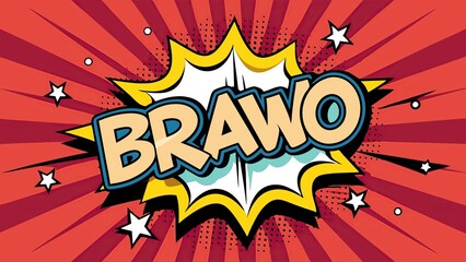 Colorful comic book style bravo text with burst effect design