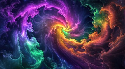 A vibrant abstract swirl of colors representing cosmic energy and movement.