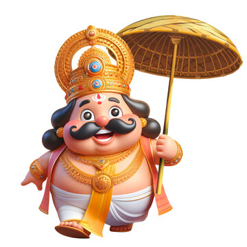 3D illustration of King Mahabali, a mythological character, Onam festival of Kerala isolated on transparent background