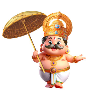 3D illustration of King Mahabali, a mythological character, Onam festival of Kerala isolated on transparent background