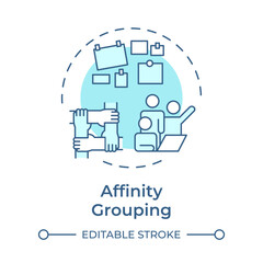 Affinity grouping concept icon. Teamwork meeting. Workflow organization, management. Round shape line illustration. Abstract idea. Graphic design. Easy to use in infographic, presentation