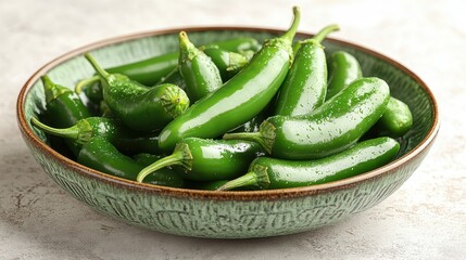 Detailed Photo of Jalape&ntilde;o Peppers on a Plate, Isolated on White Background
