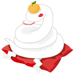 年賀状に使える巳年ヘビ（鏡餅風の白ヘビ）イラスト9