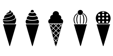Set of ice cream cone icons silhouette vector illustration