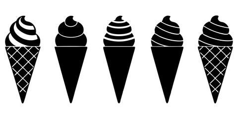 Set of ice cream cone icons silhouette vector illustration