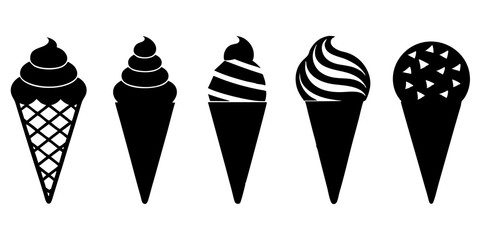 Set of ice cream cone icons silhouette vector illustration