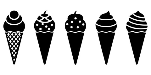 Set of ice cream cone icons silhouette vector illustration