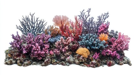 Colorful coral reef isolated on white background.