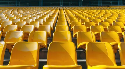 Fototapeta premium Empty Seat at Yellow Tribune on Sport Stadium. Concept of Empty Seats in Modern Arena