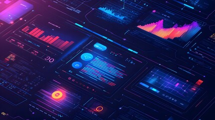 E-commerce Metrics Futuristic Background for Online Retail Analytics. Dynamic data visualization, charts, and graphs presenting insights into digital commerce trends and performance