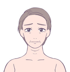 困った顔のミドル女性の上半身、ビューティーイラスト