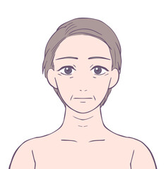 無表情のミドル女性の上半身、ビューティーイラスト