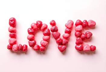 Heart Shaped Candy Love Typography on Bright White Background