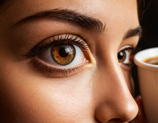 Fototapeta premium Creative photo manipulation with coffee and eye. Ai generated image.