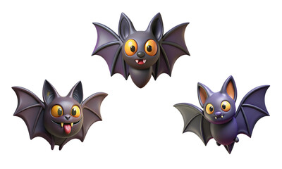 Obraz premium Scary Bat Icon Set 3d Halloween Festival Isolated Transparent White Background