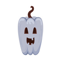 Halloween pumpkin isolated on white background. Vector Illustration of grey smiling pumpkin head