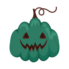 Halloween pumpkin isolated on white background. Vector Illustration of green spooky pumpkin head