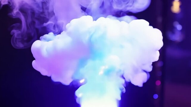 Multicolored steam comes from golden lamp, sparkles. Fumigation of space. Poisonous gas. Spray with fumes. Pleasant smell from the aroma lamp. Magical Smoke. Air humidifier.